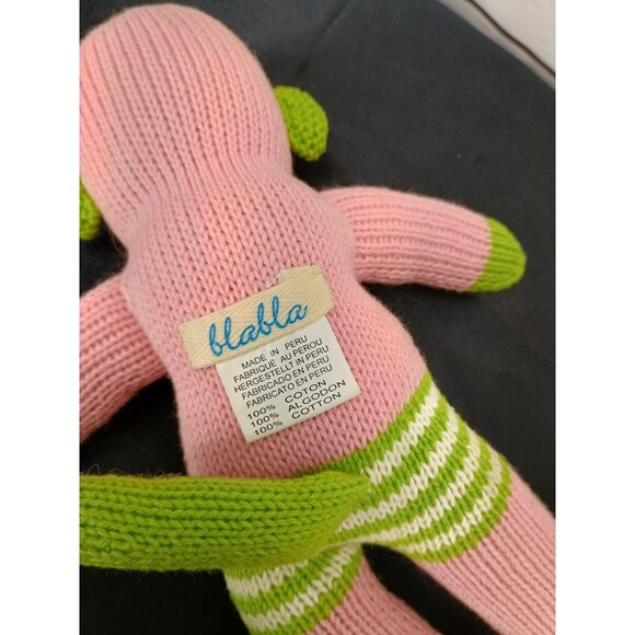 Blabla Handmade Knit Pink & Green Monkey Doll 100% Cotton For Kids Or Collectors - Picture 5 of 5